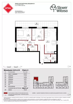 4 pokoje, mieszkanie 86,05 m², piętro 2, oferta nr C01.2.15, Skwer Witosa, Piastów, ul. Bodycha/Witosa