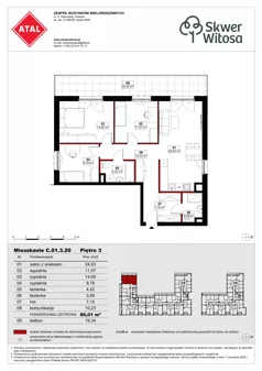 4 pokoje, mieszkanie 86,01 m², piętro 3, oferta nr C01.3.20, Skwer Witosa, Piastów, ul. Bodycha/Witosa