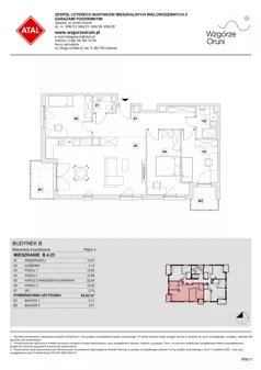 4 pokoje, mieszkanie 92,63 m², piętro 4, oferta nr B.4.23, ATAL Wzgórze Oruni, Gdańsk, Orunia Górna-Gdańsk Południe, ul. Emilii Hoene