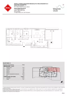 4 pokoje, mieszkanie 72,05 m², piętro 1, oferta nr C.1.06, ATAL Wzgórze Oruni, Gdańsk, Orunia Górna-Gdańsk Południe, ul. Emilii Hoene