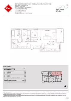 4 pokoje, mieszkanie 72,05 m², piętro 1, oferta nr C.1.06, ATAL Wzgórze Oruni, Gdańsk, Orunia Górna-Gdańsk Południe, ul. Emilii Hoene
