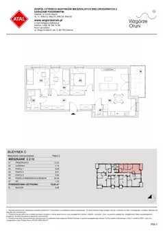 4 pokoje, mieszkanie 72,05 m², piętro 2, oferta nr C.2.12, ATAL Wzgórze Oruni, Gdańsk, Orunia Górna-Gdańsk Południe, ul. Emilii Hoene