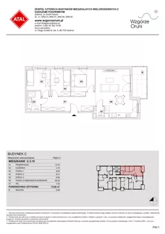 4 pokoje, mieszkanie 72,06 m², piętro 3, oferta nr C.3.18, ATAL Wzgórze Oruni, Gdańsk, Orunia Górna-Gdańsk Południe, ul. Emilii Hoene