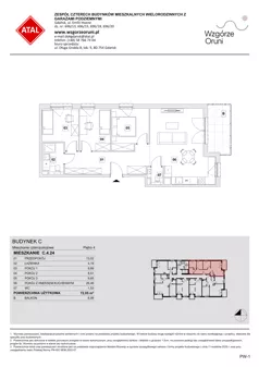 4 pokoje, mieszkanie 72,05 m², piętro 4, oferta nr C.4.24, ATAL Wzgórze Oruni, Gdańsk, Orunia Górna-Gdańsk Południe, ul. Emilii Hoene
