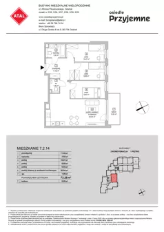 4 pokoje, mieszkanie 73,28 m², piętro 1, oferta nr 7.2.14, Osiedle Przyjemne - etap IV, Gdańsk, Jasień, ul. Flisykowskiego