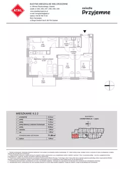 4 pokoje, mieszkanie 71,89 m², piętro 1, oferta nr 9.2.2, Osiedle Przyjemne - etap IV, Gdańsk, Jasień, ul. Flisykowskiego