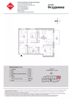 4 pokoje, mieszkanie 70,87 m², piętro 1, oferta nr 9.2.8, Osiedle Przyjemne - etap IV, Gdańsk, Jasień, ul. Flisykowskiego