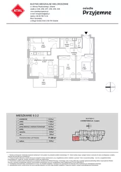 4 pokoje, mieszkanie 71,89 m², piętro 2, oferta nr 9.3.2, Osiedle Przyjemne - etap IV, Gdańsk, Jasień, ul. Flisykowskiego