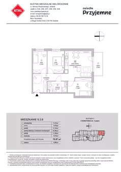 4 pokoje, mieszkanie 70,87 m², piętro 2, oferta nr 9.3.8, Osiedle Przyjemne - etap IV, Gdańsk, Jasień, ul. Flisykowskiego