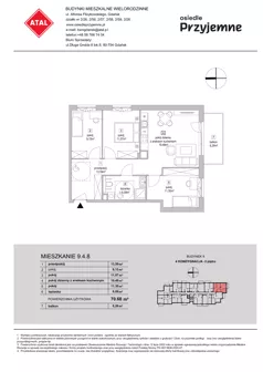 4 pokoje, mieszkanie 70,68 m², piętro 3, oferta nr 9.4.8, Osiedle Przyjemne - etap IV, Gdańsk, Jasień, ul. Flisykowskiego