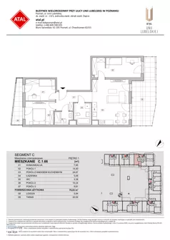 4 pokoje, mieszkanie 76,03 m², piętro 1, oferta nr C.1.66, ATAL Unii Lubelskiej, Poznań, Rataje, Starołęka, ul. Heleny Tadeuszak