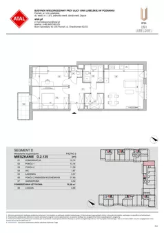 4 pokoje, mieszkanie 75,27 m², piętro 2, oferta nr D.2.135, ATAL Unii Lubelskiej, Poznań, Rataje, Starołęka, ul. Heleny Tadeuszak