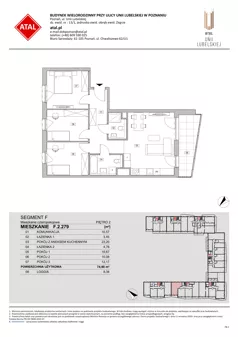 4 pokoje, mieszkanie 74,90 m², piętro 2, oferta nr F.2.279, ATAL Unii Lubelskiej, Poznań, Rataje, Starołęka, ul. Heleny Tadeuszak