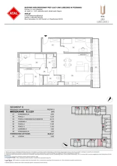 4 pokoje, mieszkanie 89,61 m², piętro 3, oferta nr E.3.221, ATAL Unii Lubelskiej, Poznań, Rataje, Starołęka, ul. Heleny Tadeuszak