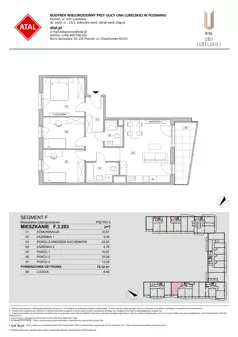 4 pokoje, mieszkanie 75,12 m², piętro 3, oferta nr F.3.283, ATAL Unii Lubelskiej, Poznań, Rataje, Starołęka, ul. Heleny Tadeuszak