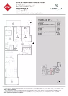 4 pokoje, mieszkanie 88,49 m², piętro 1, oferta nr B1.1.2, ATAL Symbioza, Gdynia, Cisowa, ul. Kcyńska