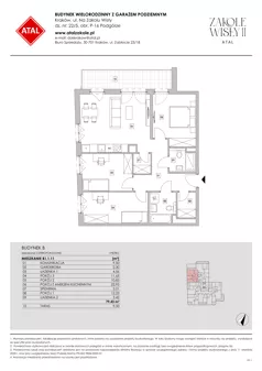 4 pokoje, mieszkanie 79,43 m², piętro 1, oferta nr B1.1.11, Zakole Wisły II, Kraków, Podgórze, ul. Na Zakolu Wisły