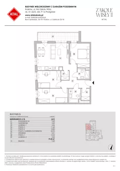 4 pokoje, mieszkanie 79,43 m², piętro 2, oferta nr B1.2.18, Zakole Wisły II, Kraków, Podgórze, ul. Na Zakolu Wisły
