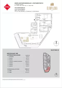 4 pokoje, mieszkanie 116,84 m², piętro 8, oferta nr B-08-58B, ATAL Olimpijska, Katowice, Bogucice, ul. Olimpijska / al. Korfantego