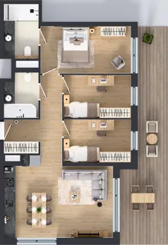 4 pokoje, mieszkanie 76,22 m², piętro 1, oferta nr E.1.1, ATAL Parkowa, Poznań, Nowe Miasto, Osiedle Warszawskie, ul. Mogileńska