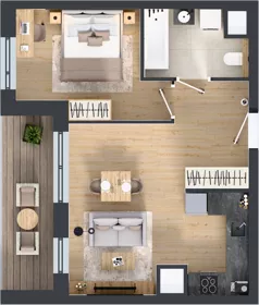 2 pokoje, mieszkanie 42,96 m², piętro 2, oferta nr 1A.2.22, Nowa Francuska IIB, Katowice, Osiedle Paderewskiego-Muchowiec, Muchowiec, ul. Szybowcowa