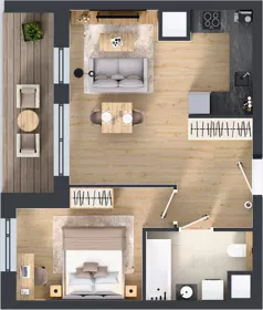 2 pokoje, mieszkanie 42,96 m², piętro 2, oferta nr 1A.2.23, Nowa Francuska IIB, Katowice, Osiedle Paderewskiego-Muchowiec, Muchowiec, ul. Szybowcowa