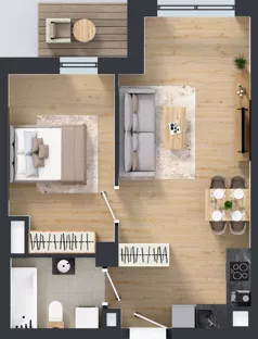 2 pokoje, mieszkanie 43,98 m², piętro 1, oferta nr A1.1.5, ATAL Grabiszyn, Wrocław, Gajowice, Fabryczna, ul. Grochowa