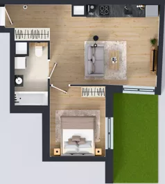 2 pokoje, mieszkanie 40,21 m², parter, oferta nr A1.0.06, Zakole Wisły, Kraków, Podgórze, ul. Na Zakolu Wisły