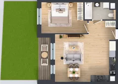 2 pokoje, mieszkanie 45,76 m², piętro 1, oferta nr 1B.07, Skwer Harmonia 2, Kraków, Podgórze, Rybitwy, ul. Półłanki