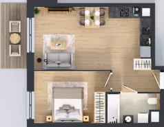 2 pokoje, mieszkanie 43,57 m², piętro 1, oferta nr 1A.17, Skwer Harmonia 2, Kraków, Podgórze, Rybitwy, ul. Półłanki