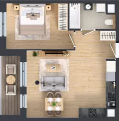 2 pokoje, mieszkanie 45,76 m², piętro 1, oferta nr 1B.07, Skwer Harmonia 2, Kraków, Podgórze, Rybitwy, ul. Półłanki