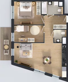 3 pokoje, mieszkanie 63,58 m², piętro 1, oferta nr 2B.12, Skwer Harmonia 2, Kraków, Podgórze, Rybitwy, ul. Półłanki