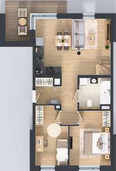 3 pokoje, mieszkanie 77,73 m², piętro 2, oferta nr 6.1.2, Skwer Harmonia 2, Kraków, Podgórze, Rybitwy, ul. Półłanki