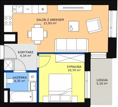 2 pokoje, mieszkanie 41,28 m², piętro 1, oferta nr A-01-02A, ATAL Olimpijska, Katowice, Śródmieście, Bogucice, ul. Olimpijska / al. Korfantego