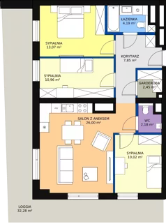 4 pokoje, mieszkanie 76,74 m², piętro 1, oferta nr A-01-04A, ATAL Olimpijska, Katowice, Bogucice, ul. Olimpijska / al. Korfantego