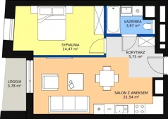 2 pokoje, apartament 45,92 m², piętro 1, oferta nr A-01-09A, ATAL Olimpijska, Katowice, Bogucice, ul. Olimpijska / al. Korfantego