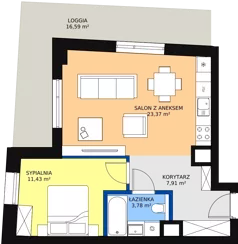 2 pokoje, mieszkanie 46,66 m², piętro 1, oferta nr A-01-10A, ATAL Olimpijska, Katowice, Śródmieście, Bogucice, ul. Olimpijska / al. Korfantego