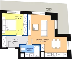 2 pokoje, mieszkanie 45,30 m², piętro 1, oferta nr A-01-11A, ATAL Olimpijska, Katowice, Śródmieście, Bogucice, ul. Olimpijska / al. Korfantego