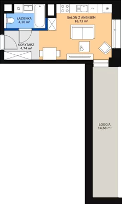 1 pokój, mieszkanie 25,42 m², piętro 1, oferta nr A-01-14A, ATAL Olimpijska, Katowice, Śródmieście, Bogucice, ul. Olimpijska / al. Korfantego