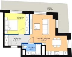 2 pokoje, mieszkanie 45,17 m², piętro 12, oferta nr A-12-155A, ATAL Olimpijska, Katowice, Śródmieście, Bogucice, ul. Olimpijska / al. Korfantego