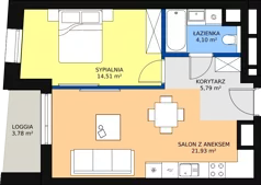 2 pokoje, mieszkanie 46,24 m², piętro 2, oferta nr A-02-23A, ATAL Olimpijska, Katowice, Bogucice, ul. Olimpijska / al. Korfantego