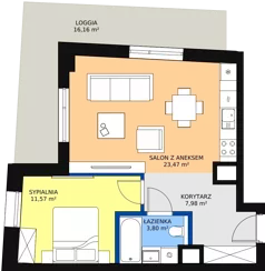 2 pokoje, apartament 46,73 m², piętro 2, oferta nr A-02-24A, ATAL Olimpijska, Katowice, Bogucice, ul. Olimpijska / al. Korfantego