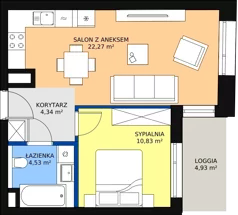 2 pokoje, mieszkanie 41,95 m², piętro 3, oferta nr A-03-30A, ATAL Olimpijska, Katowice, Bogucice, ul. Olimpijska / al. Korfantego
