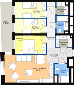 4 pokoje, mieszkanie 83,81 m², piętro 3, oferta nr A-03-33A, ATAL Olimpijska, Katowice, Bogucice, ul. Olimpijska / al. Korfantego