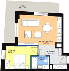 2 pokoje, mieszkanie 47,08 m², piętro 3, oferta nr A-03-38A, ATAL Olimpijska, Katowice, Bogucice, ul. Olimpijska / al. Korfantego