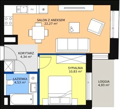 2 pokoje, mieszkanie 41,92 m², piętro 4, oferta nr A-04-44A, ATAL Olimpijska, Katowice, Śródmieście, Bogucice, ul. Olimpijska / al. Korfantego