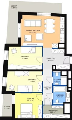 4 pokoje, mieszkanie 92,20 m², piętro 8, oferta nr A-08-106A, ATAL Olimpijska, Katowice, Bogucice, ul. Olimpijska / al. Korfantego