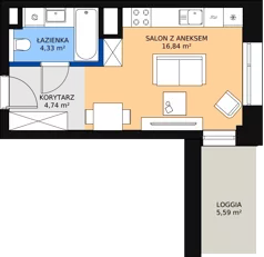 1 pokój, mieszkanie 25,96 m², piętro 8, oferta nr A-08-110A, ATAL Olimpijska, Katowice, Śródmieście, Bogucice, ul. Olimpijska / al. Korfantego