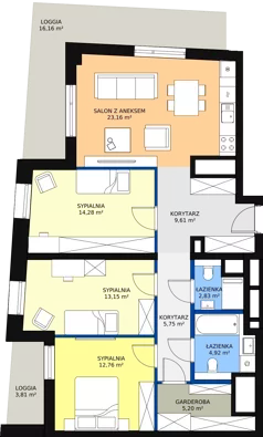 4 pokoje, mieszkanie 91,79 m², piętro 9, oferta nr A-09-118A, ATAL Olimpijska, Katowice, Bogucice, ul. Olimpijska / al. Korfantego
