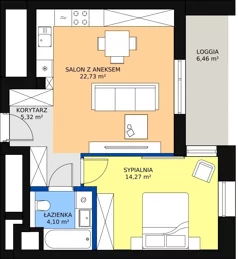 2 pokoje, mieszkanie 45,98 m², piętro 11, oferta nr B-11-81B, ATAL Olimpijska, Katowice, Śródmieście, Bogucice, ul. Olimpijska / al. Korfantego